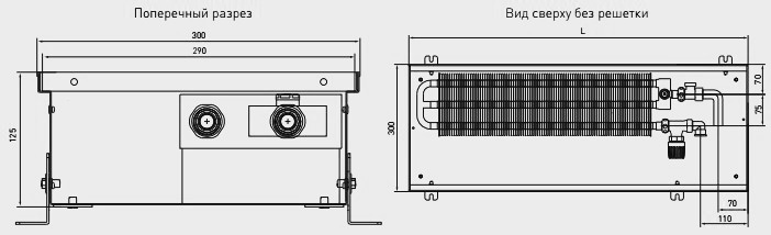 Схема внутрипольного конвектора Primoclima PCN125 Схема внутрипольного конвектора Primoclima PCN125