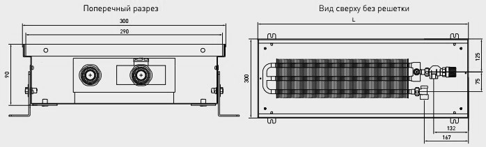 Схема внутрипольного конвектора Primoclima PCN90