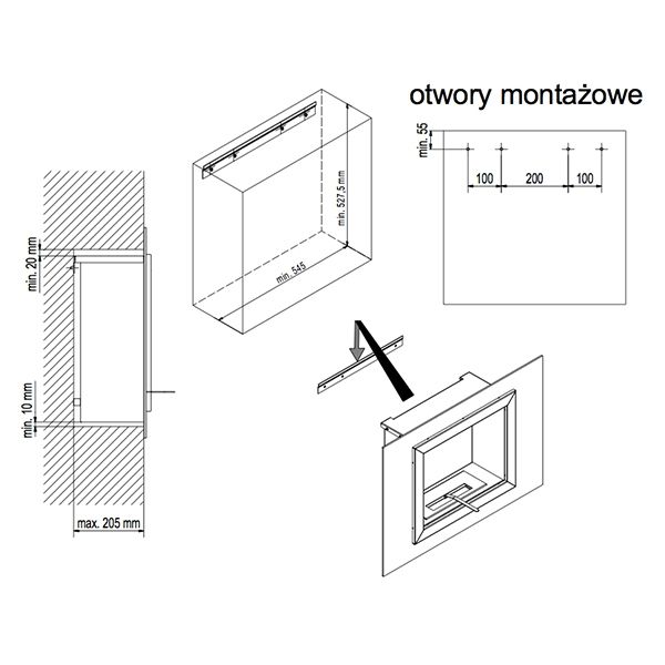 Биокамин настенный Kratki OSCAR черный