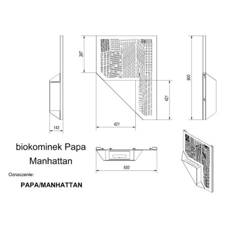 Биокамин настенный Kratki PAPA MANHATTAN