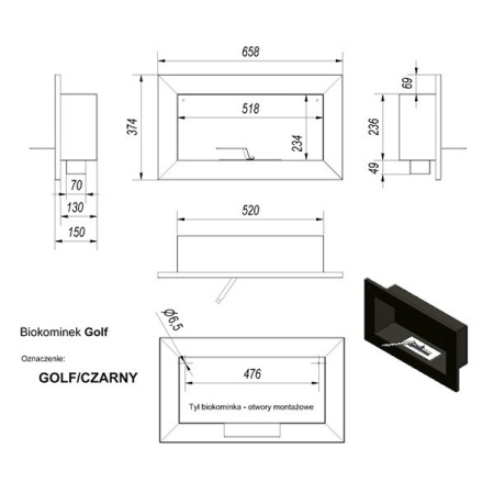 Биокамин настенный Kratki GOLF стальной