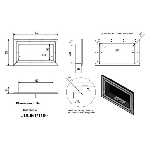 Биокамин настенный Kratki JULIET/1100