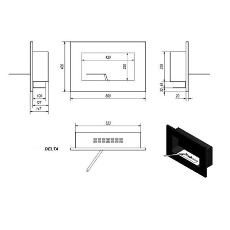 Биокамин настенный Kratki DELTA VERTICAL (400x600)