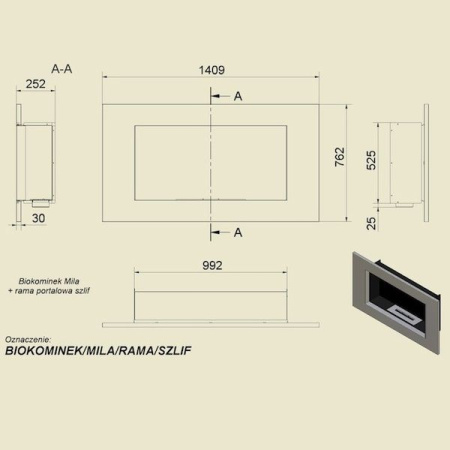 Биокамин настенный Kratki MILA (стальная рама)